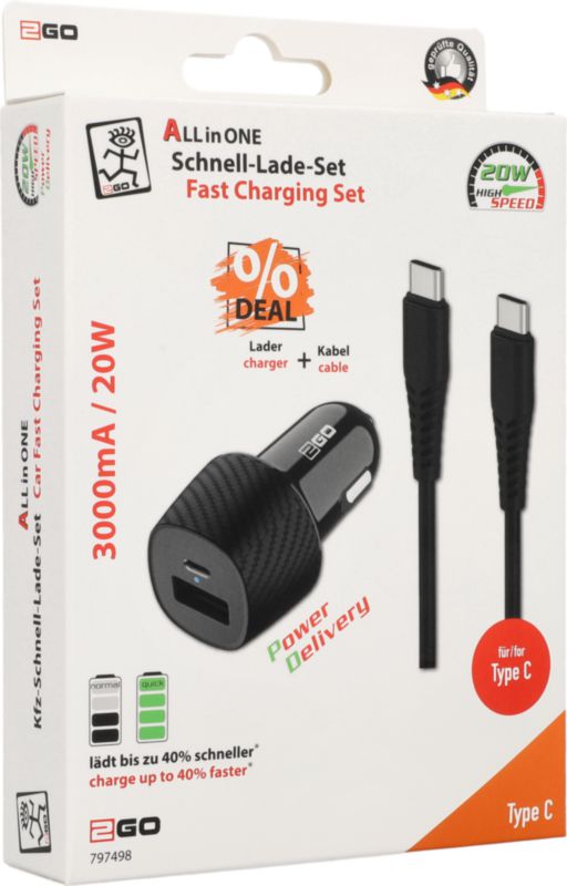 Car Charger-Set USB Typ C 3.0 A