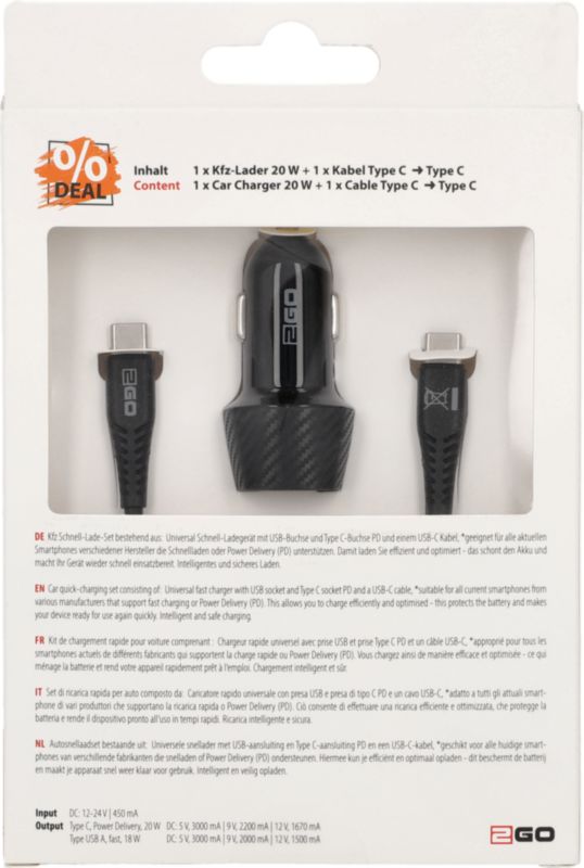 Car Charger-Set USB Typ C 3.0 A