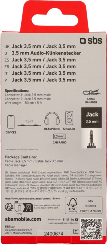 Audiokabel Jack 3.5 mm 2x