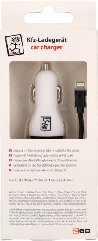 Car Charger Spiralkabel Lightning 2.4 A