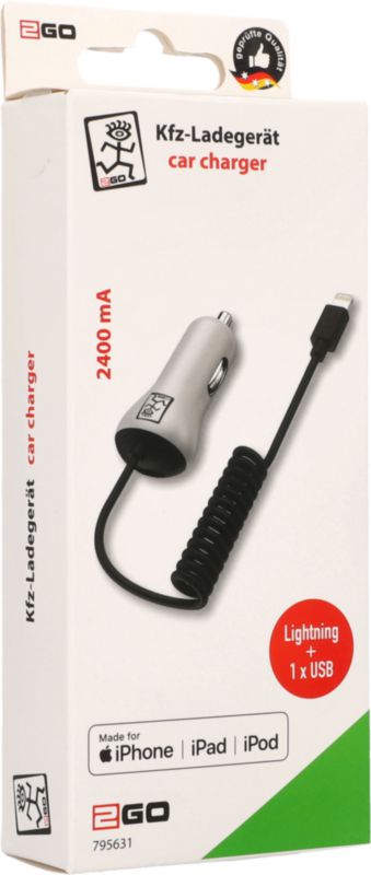 Car Charger Spiralkabel Lightning 2.4 A