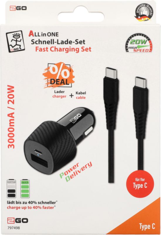 Car Charger-Set USB Typ C 3.0 A