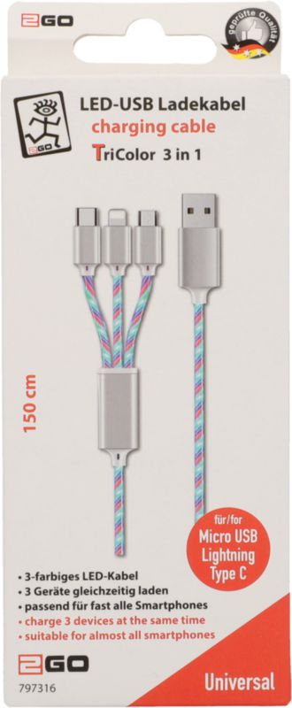 Ladekabel TriColor USB 3in1