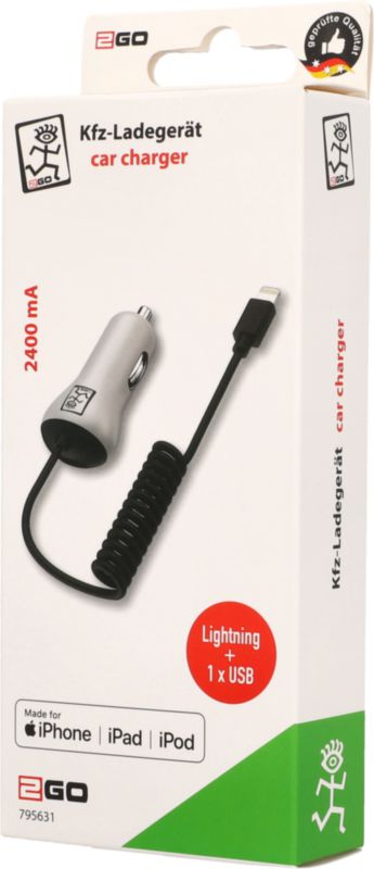 Car Charger Spiralkabel Lightning 2.4 A