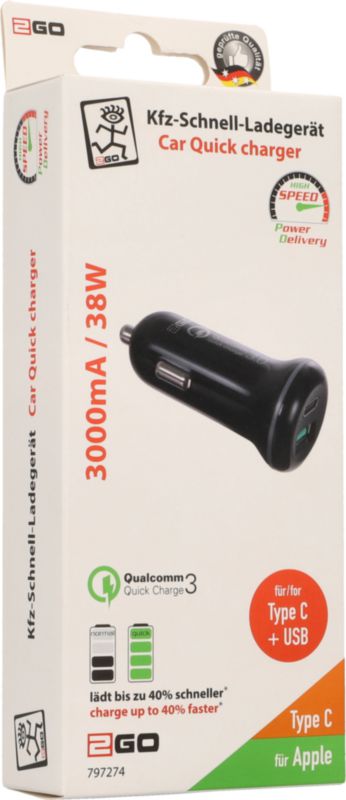 Chargeur de voiture USB type C 3.0 A