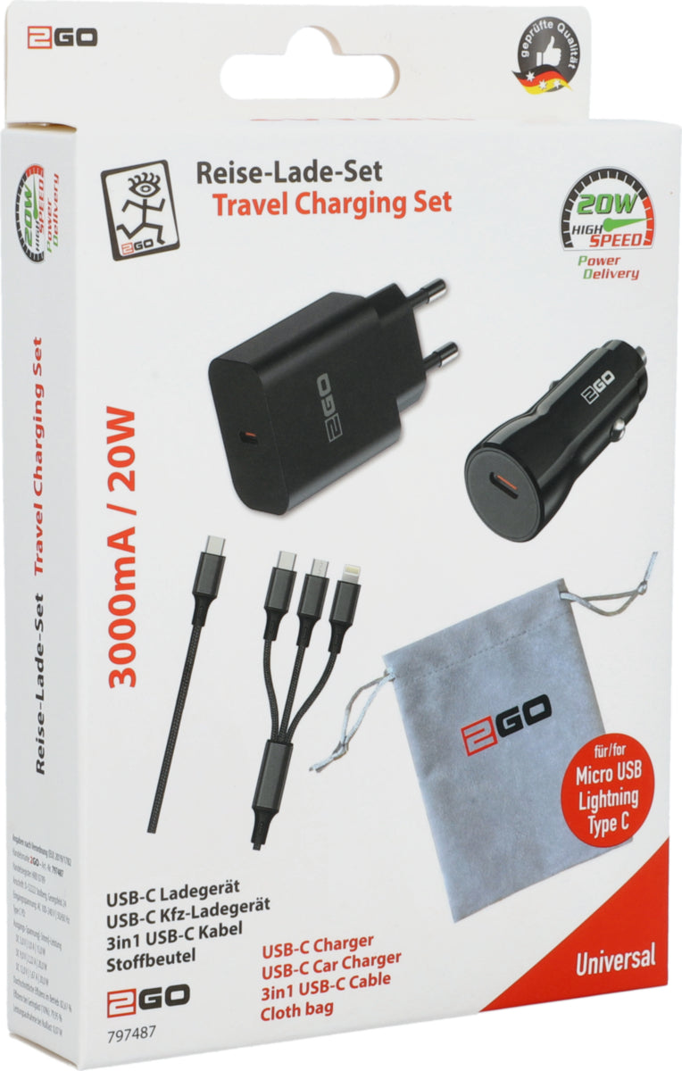 Car Charger-Set Micro USB Typ C 8 Pin
