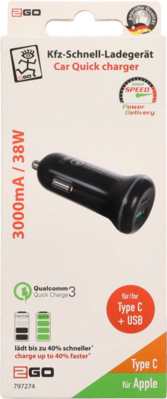 Chargeur de voiture USB type C 3.0 A