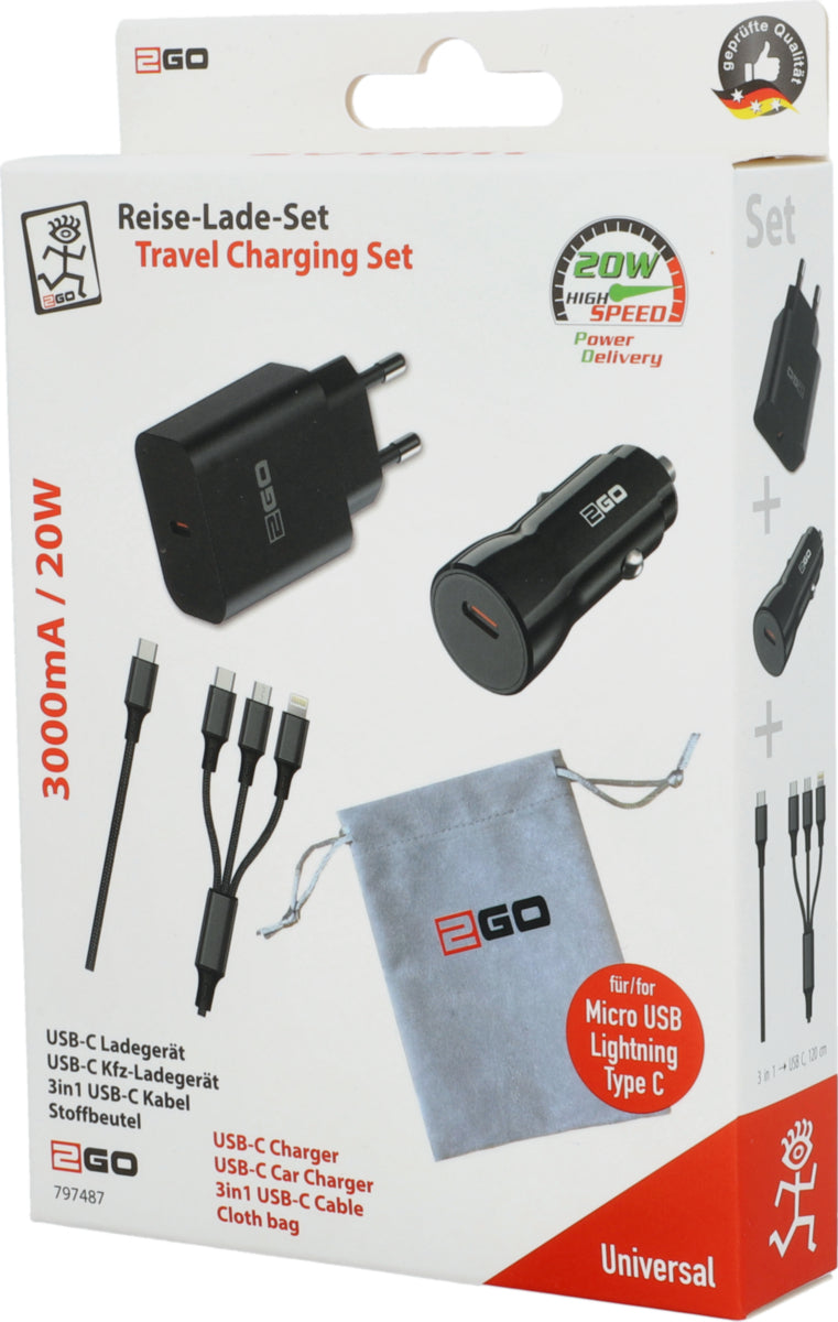 Car Charger-Set Micro USB Typ C 8 Pin