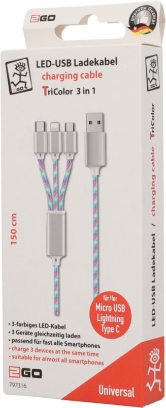 Ladekabel TriColor USB 3in1
