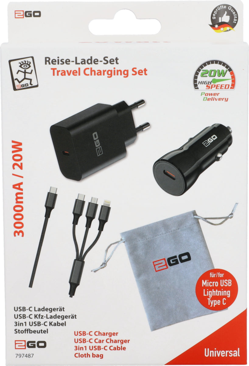 Car Charger-Set Micro USB Typ C 8 Pin