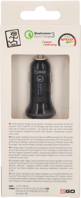 Chargeur de voiture USB type C 3.0 A