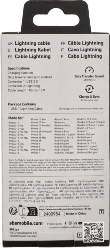 Câble de données/chargement USB Lightning