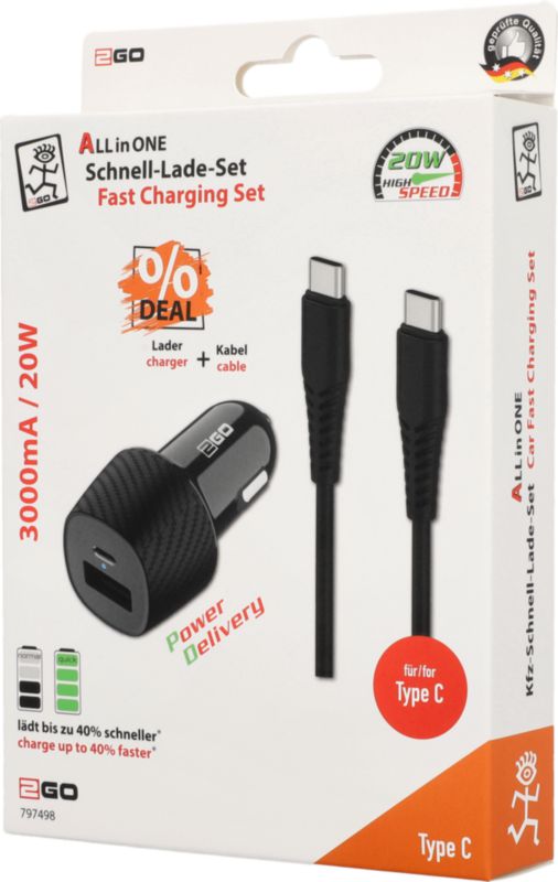 Car Charger-Set USB Typ C 3.0 A